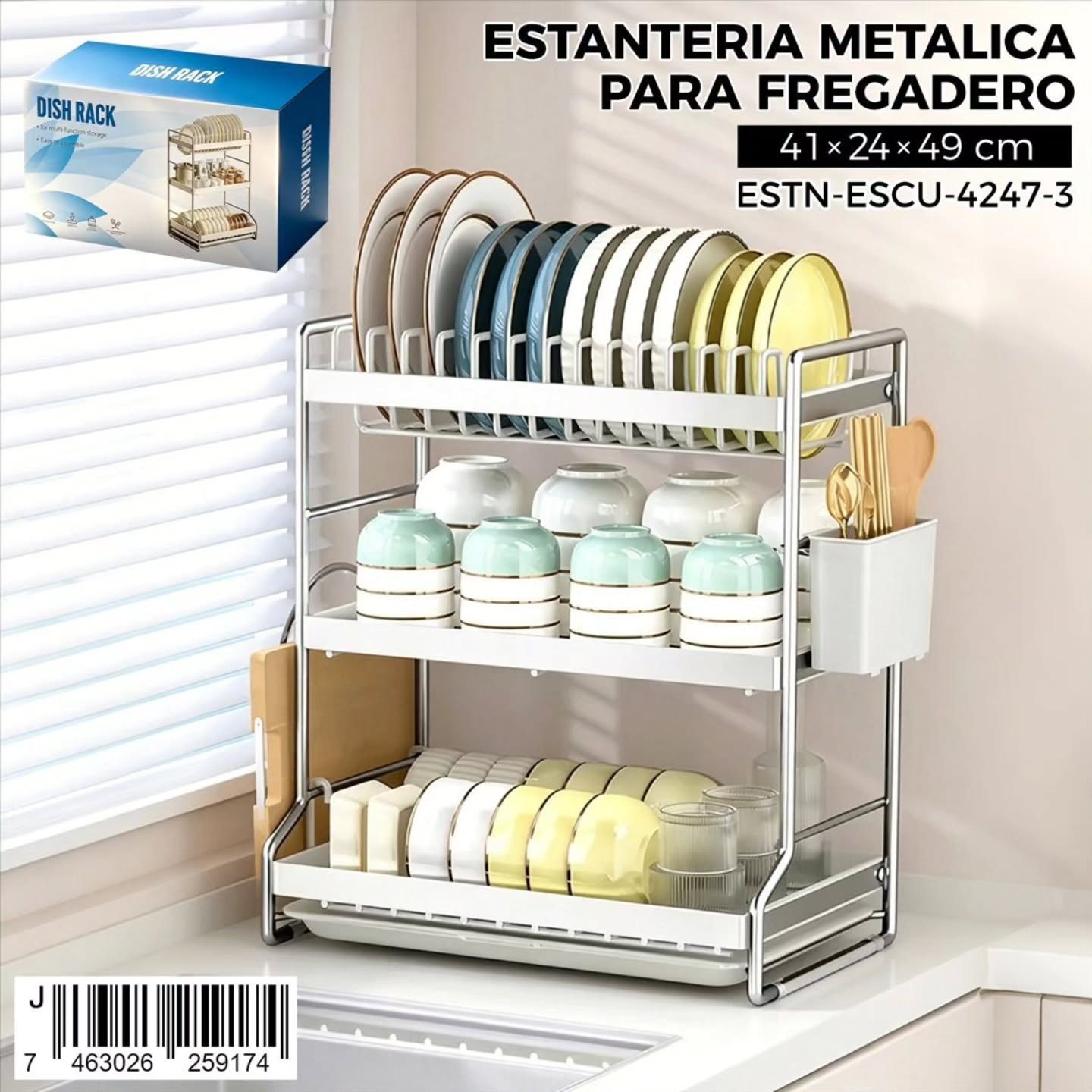 Estantería metálica para fregadero de 3 niveles